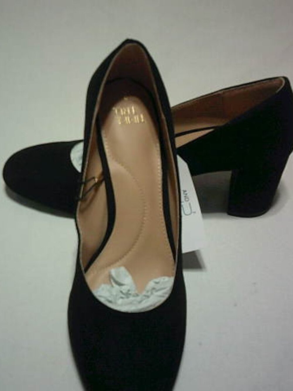 NEW TIME AND TRU BLACK SUEDE BLOCK HEELS SHOES SIZE 8 MEMORY FOAM NWTS